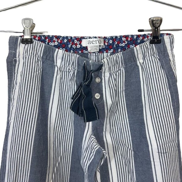 Y2K Aero Pinstripe Blue White Pajama Pants Cotton Low Rise With Drawstring And B - Picture 2 of 5